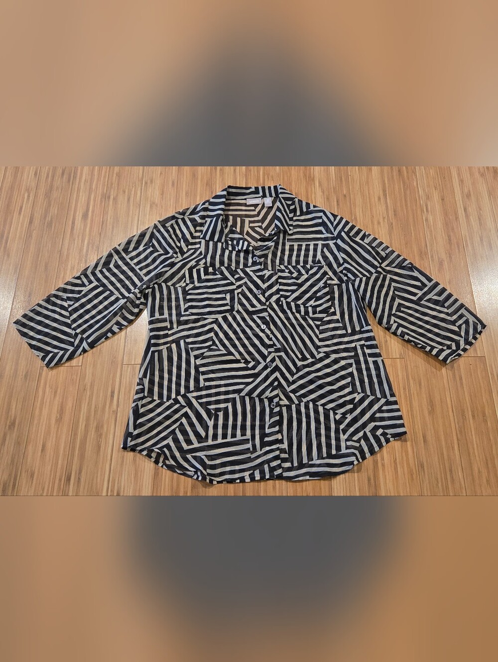Chicos Black & White Geometric Stripe Button-Front Jacket